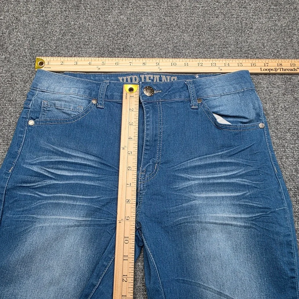 VIP Jeans Womens 13/31 Distressed Flare Bell Bottom Blue Denim Stretch Mid‎ Rise